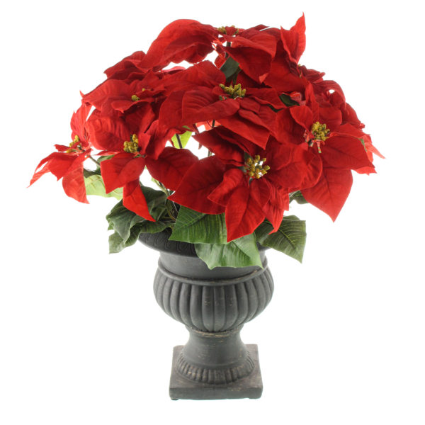 Poinsettia Plant in Stone Urn Artificial Red 62cm