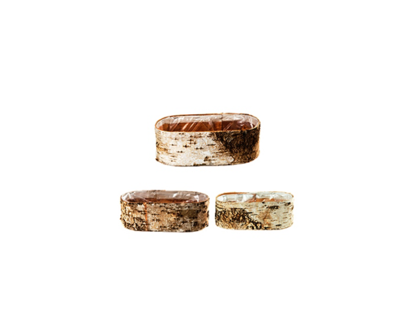 Planter Birch Bark Oval set of 3